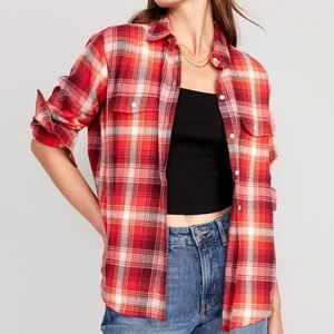 NWT Red Plaid Button Down Shirt Size L